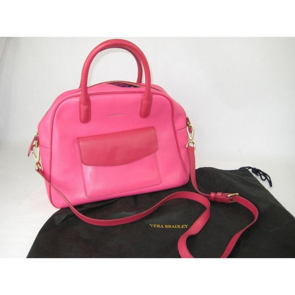 Vera Bradley Pink Leather Purse Adjustable Shoulder Strap Double Handles Spring - Picture 1 of 12